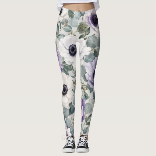 Modern Anemoon- en Eucalyptusontwerp Leggings (Voorkant)