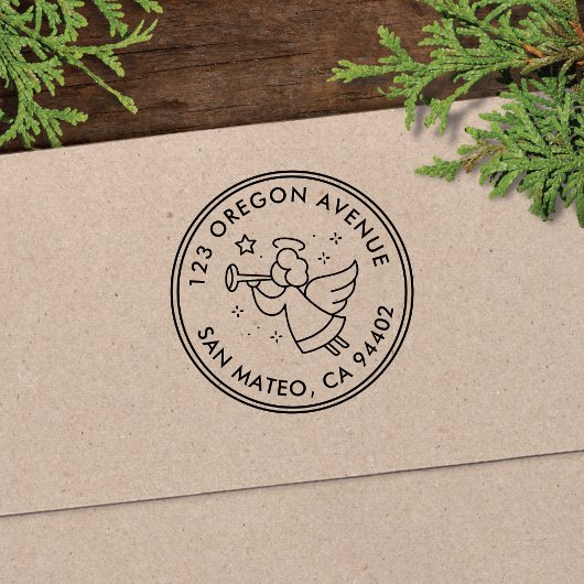 Modern Angel Holiday Round Retouradres Zelfinktende Stempel