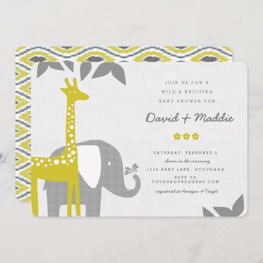 Modern Animal Safari Baby shower Invitation Kaart (Voorkant / Achterkant)