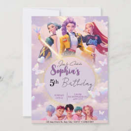 Modern Anime Girl Squad Neon Purple Birthday  Kaart