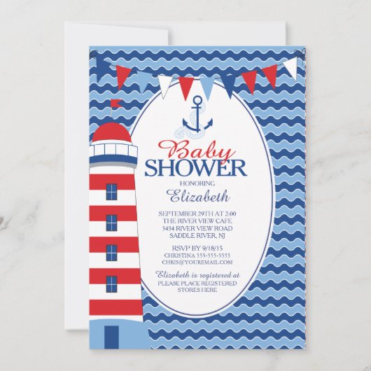 Modern Anker Nautical Boys Baby shower Invitation Kaart (Voorkant)