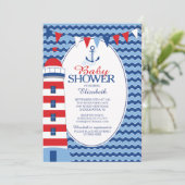 Modern Anker Nautical Boys Baby shower Invitation Kaart (Staand voorkant)