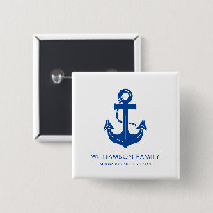 Modern Anker Nautisch Familie Cruise Design Vierkante Button 5,1 Cm