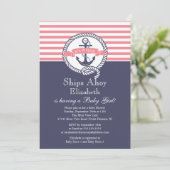 Modern Anker Nautische zeilboot Meisje Baby shower Kaart (Staand voorkant)