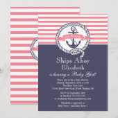 Modern Anker Nautische zeilboot Meisje Baby shower Kaart (Voorkant / Achterkant)