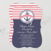 Modern Anker Nautische zeilboot Meisje Baby shower Kaart (Voorkant / Achterkant)