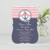 Modern Anker Nautische zeilboot Meisje Baby shower Kaart (Staand voorkant)