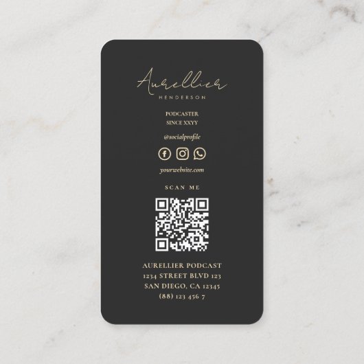 Modern Anker Podcast Talk Show Host Zwart Goud Visitekaartje (Achterkant)