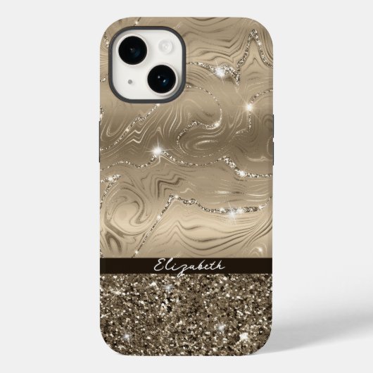 Modern Antiek Goud Faux Glitter Monogram Hoesje (Achterkant)