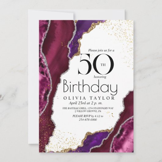 Modern Any Age Chic Marble 50e verjaardag Kaart (Voorkant)