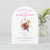 Modern Any Age Derby Horse Roze Zadel Up Verjaarda Kaart (Staand voorkant)