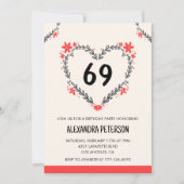 Modern Any Age Floral Heart voor haar 69e verjaard Kaart (Voorkant)