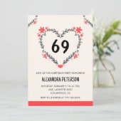 Modern Any Age Floral Heart voor haar 69e verjaard Kaart (Staand voorkant)