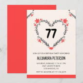 Modern Any Age Floral Heart voor haar 77e verjaard Kaart (Voorkant / Achterkant)