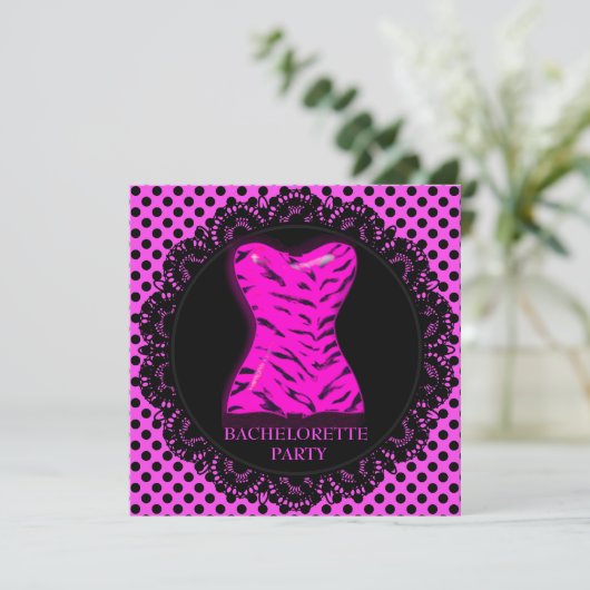 MODERN APINK POLKA DOT BACHELORETTE ARTIJ INVITE KAART (Staand voorkant)