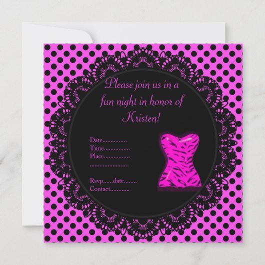 MODERN APINK POLKA DOT BACHELORETTE ARTIJ INVITE KAART (Achterkant)