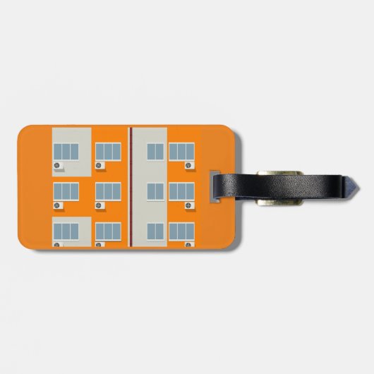 Modern appartementengebouw met airconditioners bagagelabel (Achterkant horizontaal)