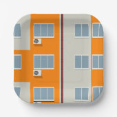 Modern appartementengebouw met airconditioners papieren bordje (Voorkant)