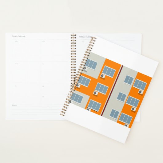 Modern appartementengebouw met airconditioners planner (Display)