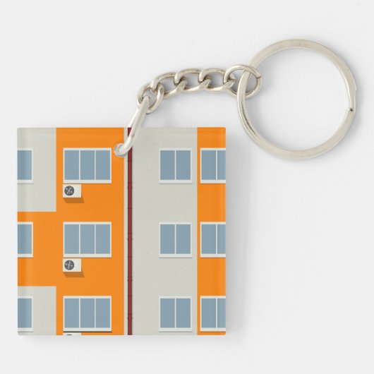 Modern appartementengebouw met airconditioners sleutelhanger (Achterkant)