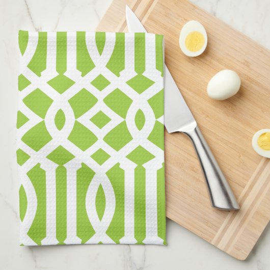 Modern Apple groen en wit trellis patroon Theedoek (Quarter Fold)