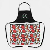 Modern Apple patroon Monogram Naam Schort (Voorkant)