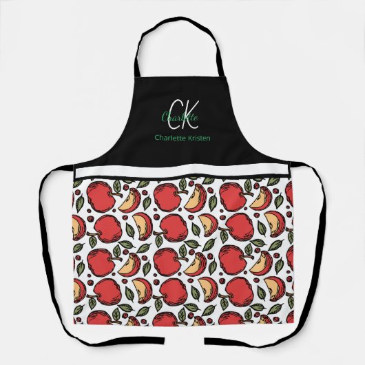 Modern Apple patroon Monogram Naam Schort (Voorkant)