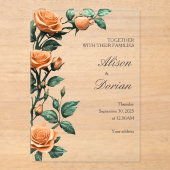Modern Apricot Orange Rose Floral Acrylic Wedding Acryl Uitnodigingen (Voorkant)