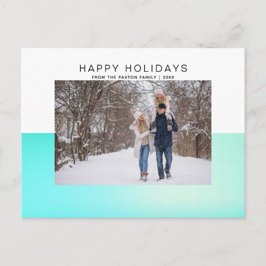 Modern Aqua 2 Tone Waterverf Happy Holiday Foto Briefkaart (Voorkant)