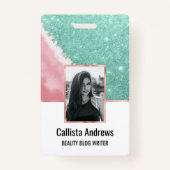 Modern Aqua Blauwgroen Roze Waterverf Beach Badge (Voorkant)