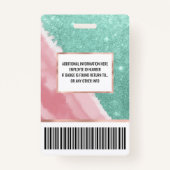 Modern Aqua Blauwgroen Roze Waterverf Beach Badge (Achterkant)