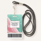 Modern Aqua Blauwgroen Roze Waterverf Beach Badge (Achterkant met draagriem)