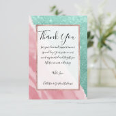 Modern Aqua Blauwgroen Roze Waterverf Beach Bedankkaart (Staand voorkant)