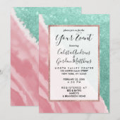 Modern Aqua Blauwgroen Roze Waterverf Beach Kaart (Voorkant / Achterkant)