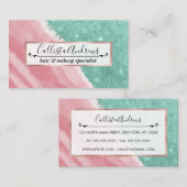 Modern Aqua Blauwgroen Roze Waterverf Beach Visitekaartje (Voorkant / Achterkant)