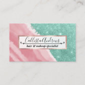 Modern Aqua Blauwgroen Roze Waterverf Beach Visitekaartje (Voorkant)