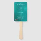 Modern aqua blauwgroen zomerbruiloft programma handwaaier (Voorkant)