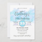 Modern Aqua Blue 16e verjaardag uitnodiging (Voorkant)