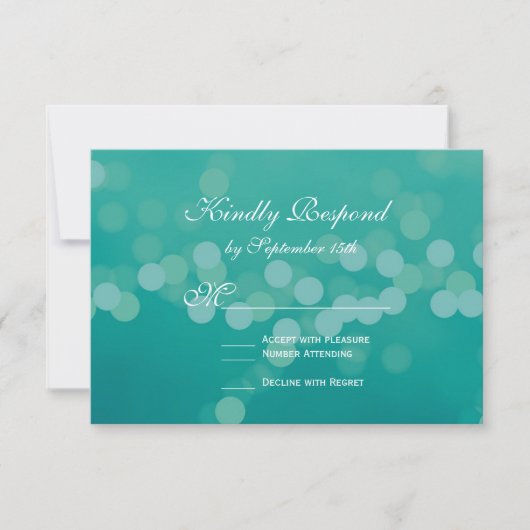 Modern Aqua Blue Bokeh Wedding RSVP-kaarten RSVP Kaartje (Voorkant)