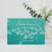 Modern Aqua Blue Bokeh Wedding RSVP-kaarten RSVP Kaartje (Staand voorkant)