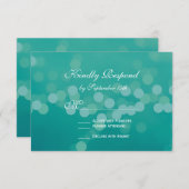 Modern Aqua Blue Bokeh Wedding RSVP-kaarten RSVP Kaartje (Voorkant / Achterkant)