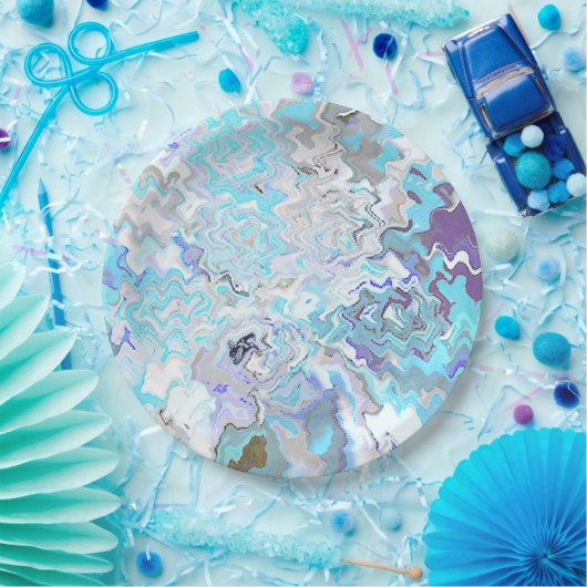 Modern Aqua Blue Design Spring Summer Chic Papieren Bordje (Feest)