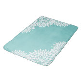 Modern Aqua Blue en White Floral Bath Mat (Gekanteld)