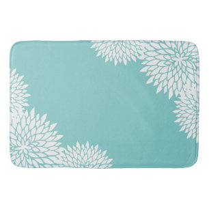 Modern Aqua Blue en White Floral Bath Mat