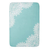 Modern Aqua Blue en White Floral Bath Mat (Voorkant Verticaal)