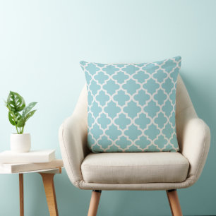 Modern Aqua Blue en White Quatrefoil Pattern Kussen
