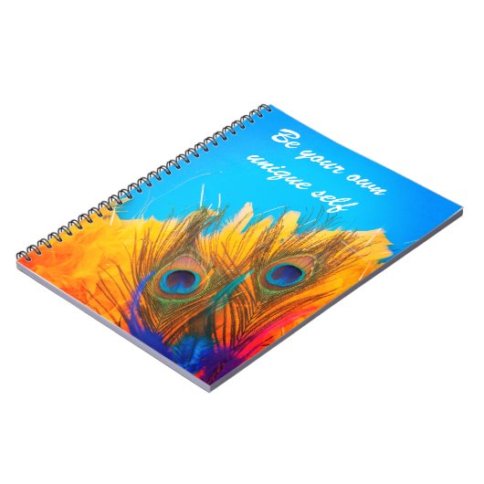 Modern Aqua Blue en Yellow Peacock's Feathers Notitieboek (Linkerzijde)