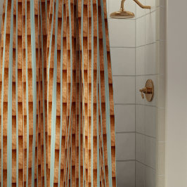 Modern Aqua Blue Faux Metallic Copper Stripe Douchegordijn