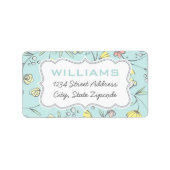 Modern Aqua Blue Floral Return Address Etiket (Voorkant)