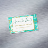 Modern Aqua Blue Gold Save the Date Magnet Magnetisch Visitekaartje (Voorbeeld)